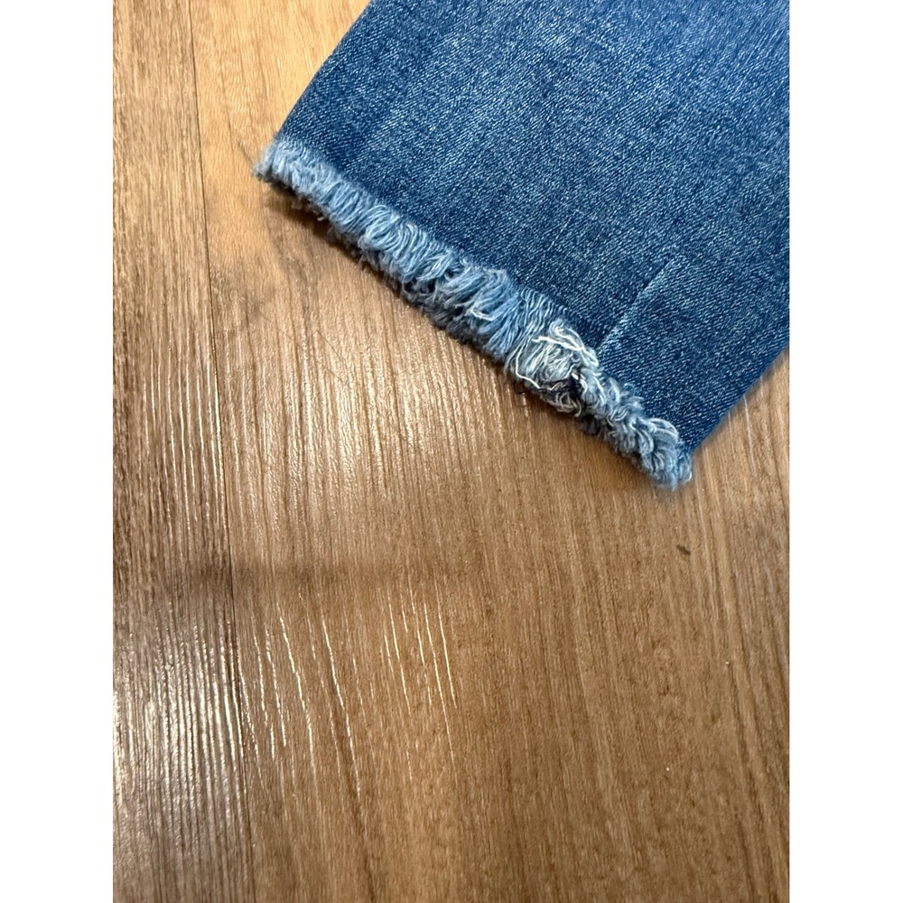 Free People Embroidered Peacock Skinny Jeans Blue Denim Raw Hem Size 27 - Picture 3 of 12